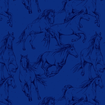 RESTSTÜCK 0,55 m Coloful Moments blau Muster Pferde Bio Jersey  Stoffduo Eigenproduktion
