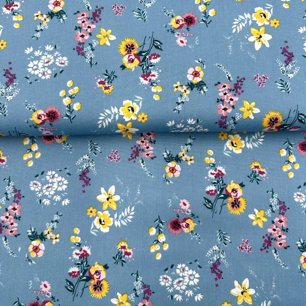 Flowery rauchblau Baumwolle