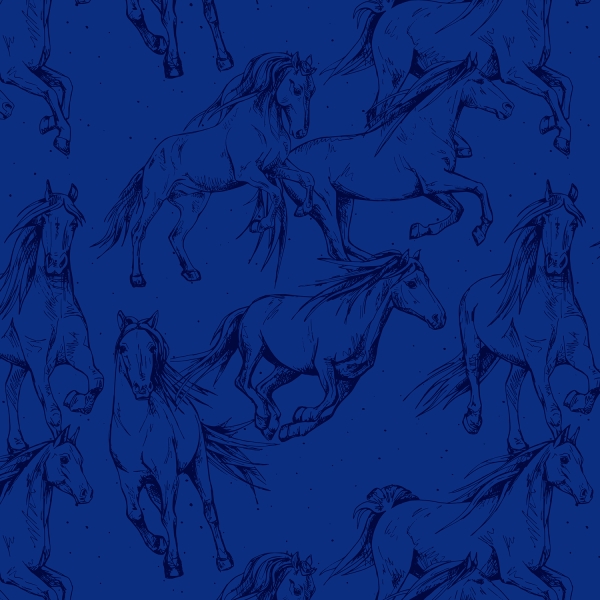 Colorful Moments blau Pferde Muster Jersey Stoffduo Eigenproduktion