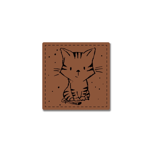 Nr.32 Kitty Cat Kunstleder Label Katze Quadrat Stoffduo Eigenproduktion